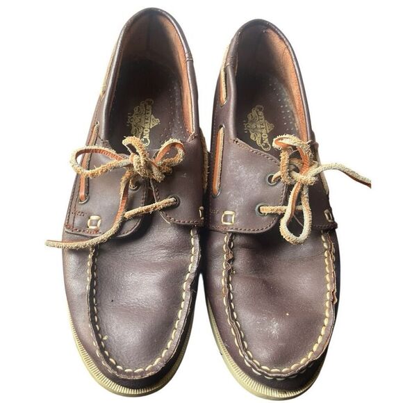 Men's Stetson Vintage Brown Leather Boat Shoes Size 10 - Picture 3 of 6